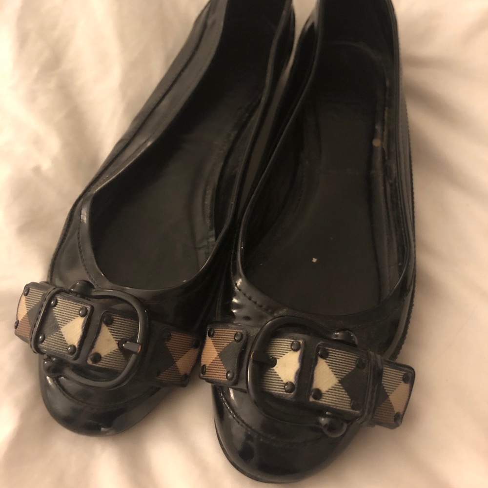 Burberry Patent Leather Plaid Check Strap Flats